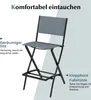 A marketing image of a gray folding bar stool with text highlighting its features. Podgląd zdjęcia produktu