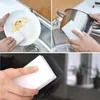 Collage of images showing a magic cleaning sponge being used to clean a plate, a pot, and a glass surface. Produktbild-Vorschau