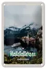Blechschild Reise 12x18cm Hallstättersee Berge Schiff Boot Produktbild-Vorschau 1