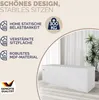 A white storage bench is shown in a room with sheer curtains and a plant. Produktbild-Vorschau