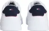 A pair of white Tommy Hilfiger sneakers shown from the back. Voir les images du produit