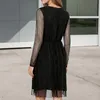 Damen Langarm Tüllkleid in Midi-Länge mit glänzenden Produktbild-Vorschau 4