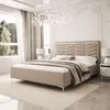 A modern bedroom with a large bed, nightstands, and a chandelier. Produktbild-Vorschau