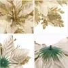 Collage of close-up images showing details of artificial glittered poinsettia flowers. Produktbild-Vorschau