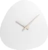 A white, organically shaped wall clock with light wood hands. Voir les images du produit