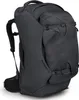 A dark gray Osprey Farpoint 70 travel backpack is shown from a three-quarter side view against a light gray background. Produktbild-Vorschau