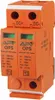 A close-up studio shot of an orange electrical surge protector device. Podgląd zdjęcia produktu