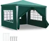 A green gazebo with white trim and arched windows, shown from a slightly angled front view. Stakes and ties are visible in the foreground. Produktbild-Vorschau