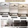 Collage showing a modern LED ceiling lamp in different light settings and brightness levels. Produktbild-Vorschau