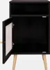 A black nightstand with an open door and wooden legs, shown against a white background. Anteprima dell’immagine prodotto