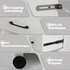 Collage of close-up images highlighting features of a white piece of furniture, likely a vanity or desk. Voir les images du produit