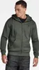 A man wearing a green hooded zip-up sweatshirt and dark jeans. Produktbild-Vorschau