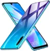 Two transparent phone cases with a gradient blue color are crossed over each other, with one showing a phone screen with the time 08:08. Náhled obrázku produktu