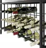 A close-up view of a black metal wine rack filled with wine bottles. Podgląd zdjęcia produktu