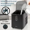 A black Bomann ice maker is shown on a countertop, with water being poured into it from a pitcher. Text overlays highlight features and benefits. Anteprima dell’immagine prodotto