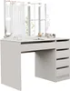 A white vanity table with a mirror and drawers. Voir les images du produit