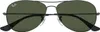 A front view of a pair of black Ray Ban aviator sunglasses with green lenses. Produktbild-Vorschau