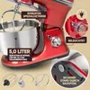 A close-up of a red stand mixer with various attachments shown separately. Náhľad obrázku produktu
