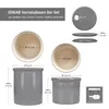 A collage of images showing two ceramic storage jars with lids, along with their dimensions and a dishwasher-safe icon. Produktbild-Vorschau