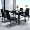 A dining set with a black table and four black chairs is set up in a modern room with large windows. Náhled obrázku produktu