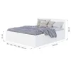 A white bed with a striped duvet and pillows, shown with dimensions indicated. Produktbild-Vorschau