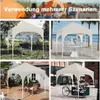 Collage of images showing a beige pop-up canopy tent used in various outdoor and semi-outdoor settings, including a garden, a beach, a patio, and a street market. Produktbild-Vorschau