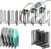 A product shot of kitchen organizers, including a pot lid rack, a plate rack, and a cutting board rack. Náhled obrázku produktu