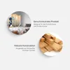 Marketing image with two circular insets, one showing a bedroom scene with a screen divider, and the other showing stacked wooden planks. Text describes product features. Produktbild-Vorschau