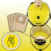 A yellow Karcher vacuum cleaner with vacuum bags and an illustration of a hand snapping fingers. Produktbild-Vorschau