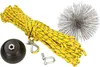 A set of chimney cleaning tools including a rope, a brush, and metal connectors, laid out on a white background. Produktbild-Vorschau