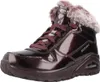 A single burgundy Skechers winter boot with faux fur trim is shown against a white background. Voir les images du produit