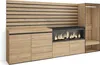 A modern sideboard with an integrated electric fireplace and an open wardrobe section. Produktbild-Vorschau