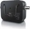 A black satellite finder device with silver connectors and a metal clip, shown on a white reflective surface. Voir les images du produit