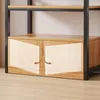 A close-up view of the lower section of a shelving unit, showing two cabinet doors with handles and arrows indicating they open outwards. Produktbild-Vorschau