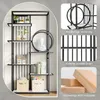A multi-panel image showcasing a modern black and white shelving unit with decorative elements and material close-ups. Podgląd zdjęcia produktu