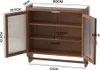 A wooden cabinet with glass doors and shelves, with dimensions indicated. Produktbild-Vorschau