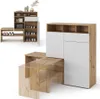 A shoe cabinet with a bench, shown from different angles and with a transparent overlay effect on the bench. Náhľad obrázku produktu
