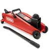 A red hydraulic car jack with a black handle and wheels, shown on a white background. Produktbild-Vorschau