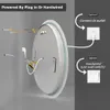 Diagram showing two options for powering a round LED mirror: plugging into an outlet or hardwiring to a wall switch. Anteprima dell’immagine prodotto