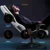 A man wearing headphones is relaxing in a gaming chair, with various informational overlays pointing to different features of the chair. Náhľad obrázku produktu