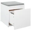 A white storage box with a gray cushion on top, and a drawer partially open showing some items inside. Náhľad obrázku produktu