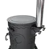 A black metal outdoor oven with a silver chimney pipe attached. Produktbild-Vorschau