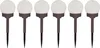 Six LED garden lights with spherical tops and brown stakes. Produktbild-Vorschau