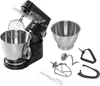 A black and silver stand mixer with various attachments and a separate bowl, displayed on a white background. Voir les images du produit