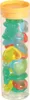 A clear, well-lit studio shot of a clear plastic container filled with colorful, translucent, heart-shaped objects. Produktbild-Vorschau