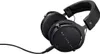 A pair of black studio headphones with a cable. Produktbild-Vorschau