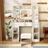 AIORBER Tavolino da toilette con specchio a led, 3 colori Anteprima dell’immagine prodotto 3