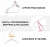 A collage of images showcasing white velvet hangers with rose gold hooks and a pink garment. Produktbild-Vorschau