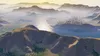 A futuristic city nestled in a valley surrounded by mountains, with a river flowing through it. Produktbild-Vorschau