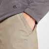 A close-up shot of a person's hand in the pocket of tan trousers, with a grey fleece jacket visible. Produktbild-Vorschau